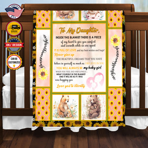 Personalized Bear Sunflower To My Daughter Throw Blanket, Message Blanket, Daughter Blanket, Family Baby Bear Blanket, Animal Blanket