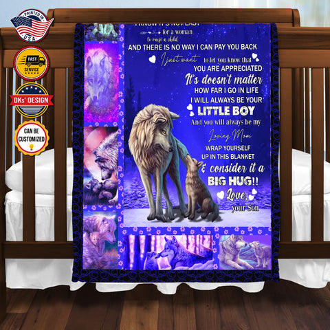 Image of Personalized Mom Blanket, Custom Wolf Mom Blanket, Message Blanket, Mother Blanket, Blanket For Mom From Son, Mother's Day Gift