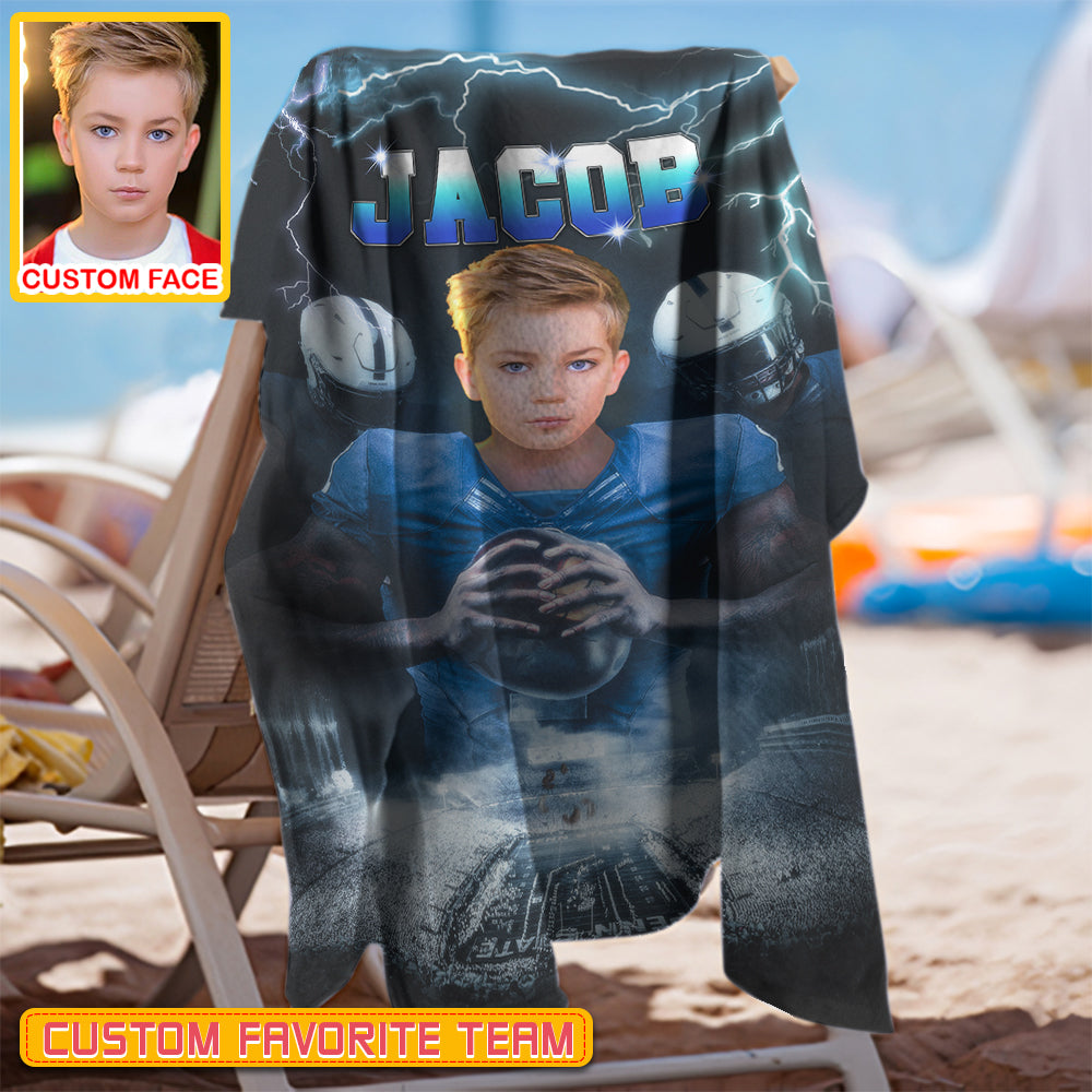 Personalized Name & Photo Super Star American Football Beach Towel, Sport Beach Towel, Football Lover Gift