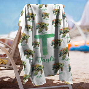 Personalized Name Turtle Lovers For Kid Sea Animal Beach Towel