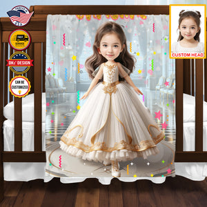 Personalized Fairytale Blanket, Royal Castle Dream Blanket, Custom Face And Name Blanket, Girl Blanket, Princess Blanket for Girl, Gift For Daughter