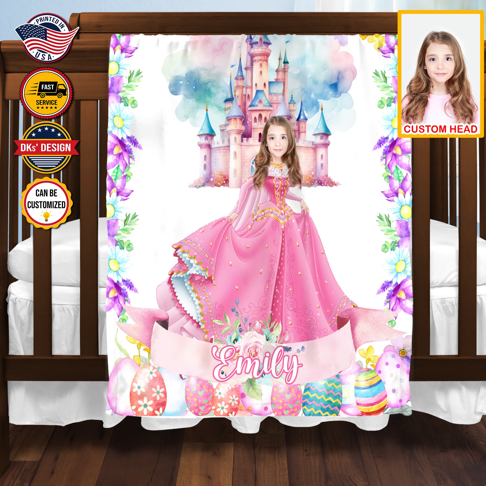 Personalized Easter Blanket, Easter Castle Custom Face And Name Blanket, Blanket for Easter, Princess Blanket for Girl for Daughter, Easter Gift