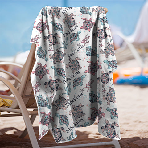 Image of Personalized Name Ocean Sea Turtles Lovers Sea Animal Beach Towel