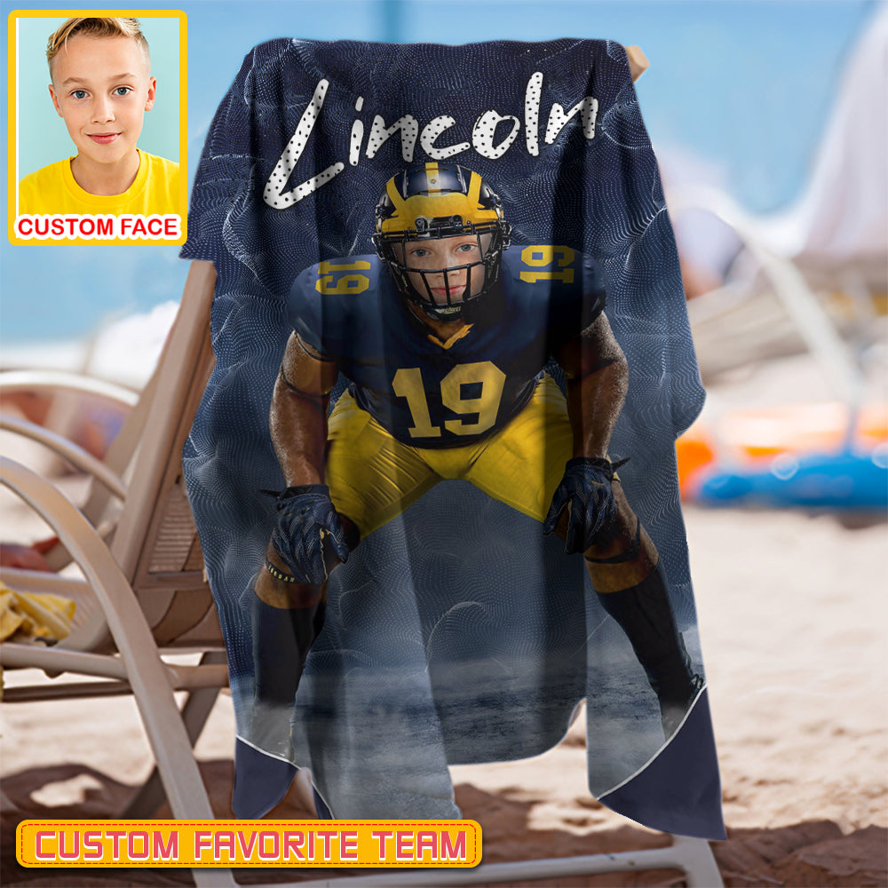 Personalized Name & Photo Dynamic Particle Creative American Football Beach Towel