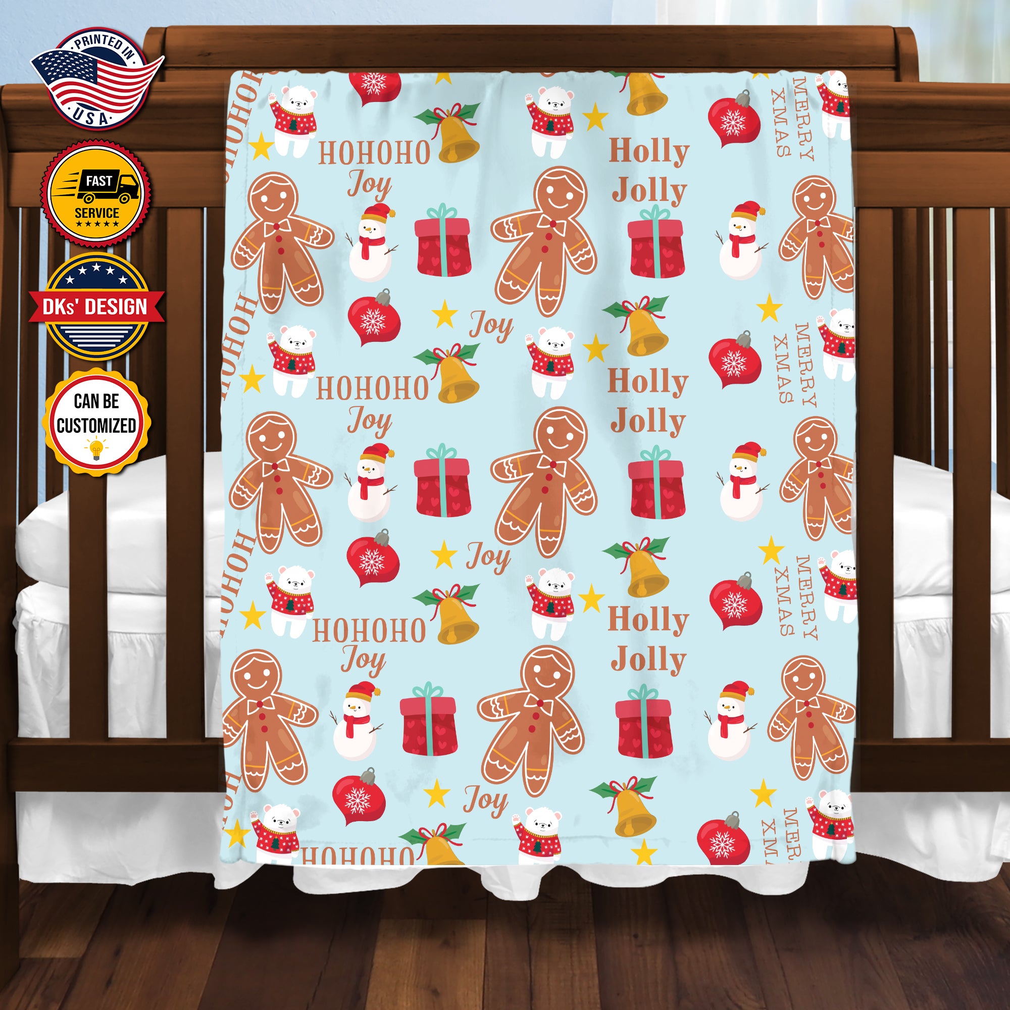 Personalized Christmas Blanket, Custom Christmas Gingerbread Man Blanket, Holly Jolly Christmas Blanket, Baby Shower Gift, Christmas Gifts