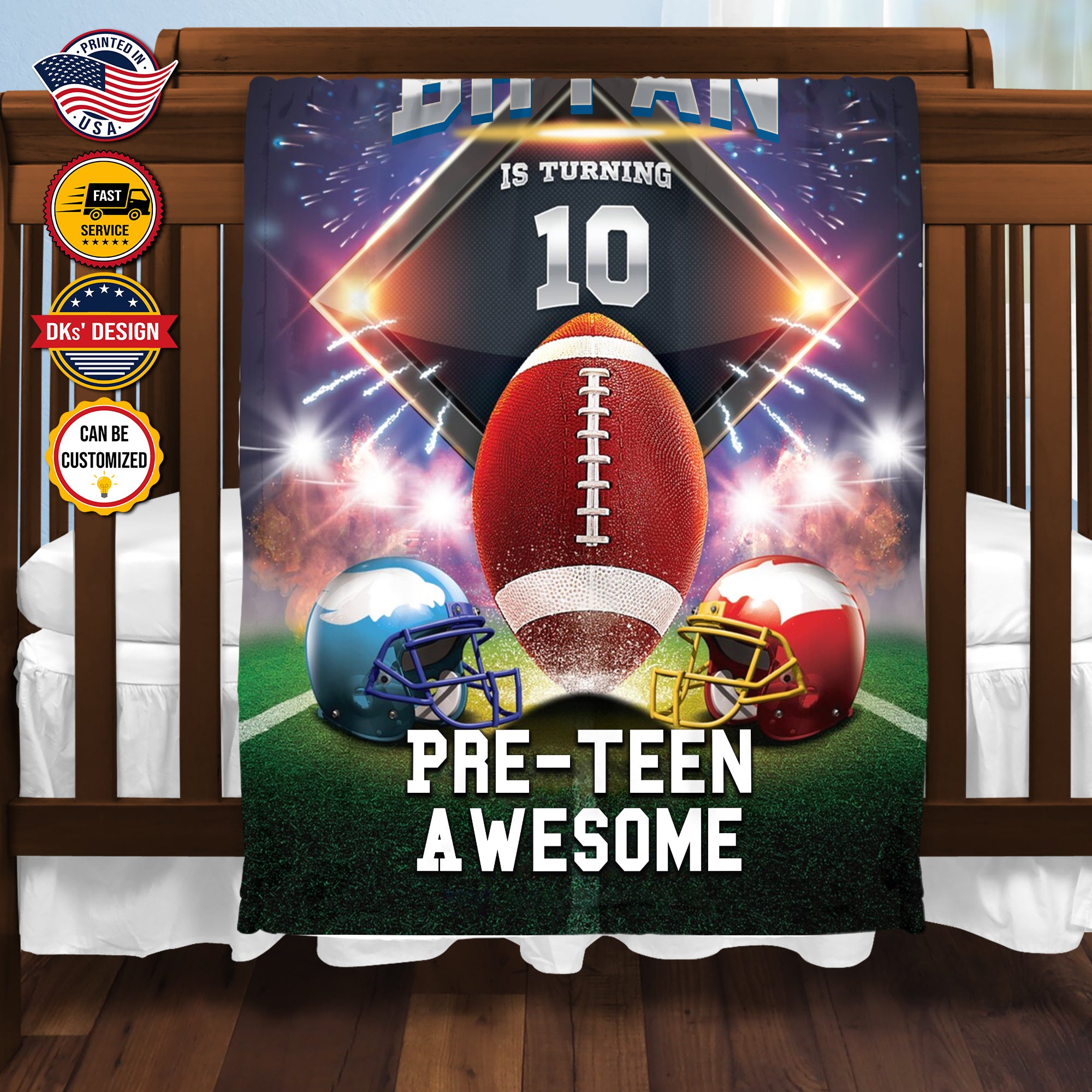 Personalized American Football Blanket, Custom Name Football Birthday Blanket, Sport Blanket, Football Player Blanket, Boy Blanket, Football Lover Gift