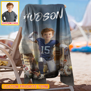 Personalized Name & Photo Winner American Football Beach Towel, Sport Beach Towel