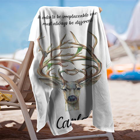 Image of Personalized Name In Order To Be Irreplaceable Deer Beach Towel, Summer Gifts