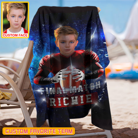 Image of Personalized Name & Photo Sports Game American Football Beach Towel, Sport Beach Towel