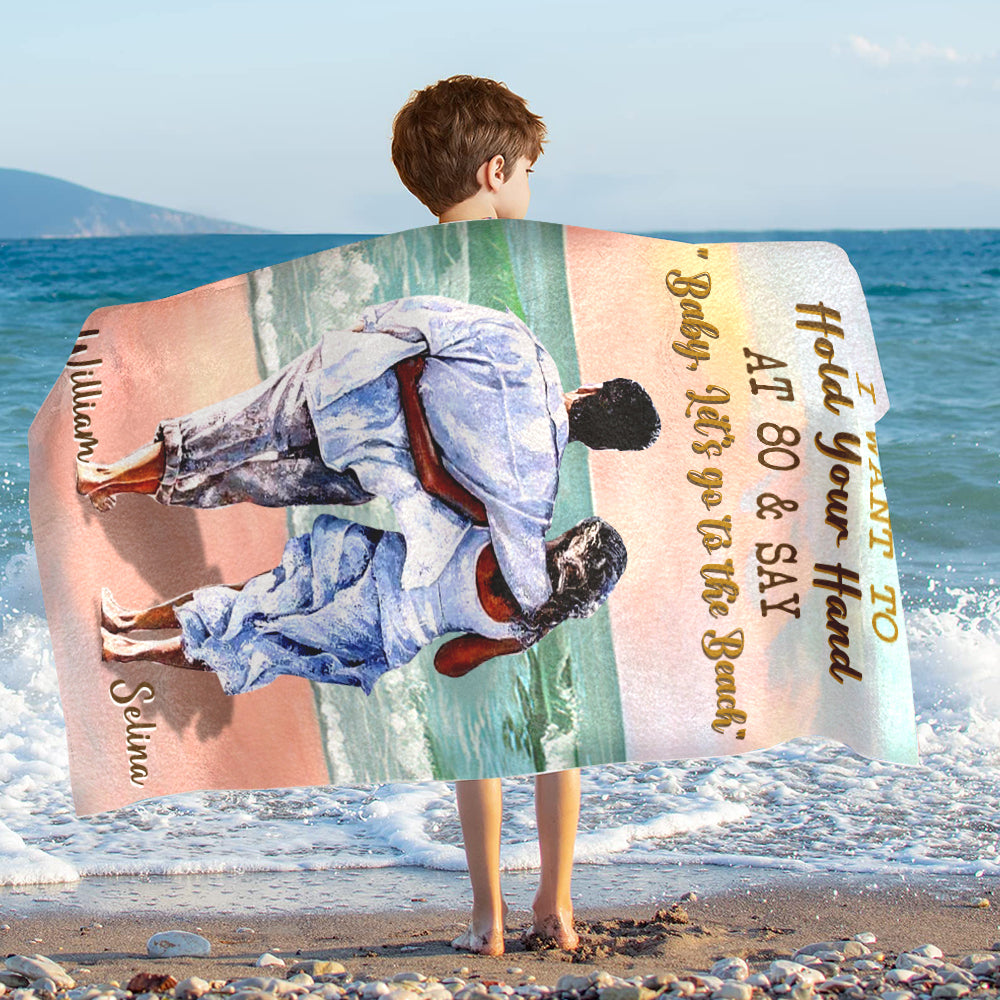 Personalized Name Baby Let's Go To The Beach Couple Beach Towel