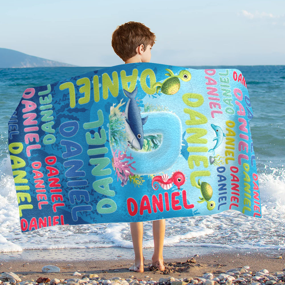 Personalized Name Sea Animals Under The Sea Initial Beach Towel