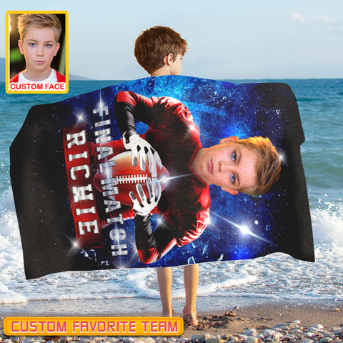 Image of Personalized Name & Photo Sports Game American Football Beach Towel, Sport Beach Towel