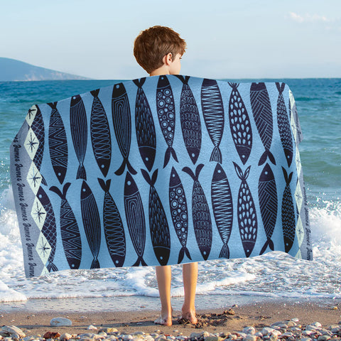 Image of Personalized Name Abstract Fish Ocean Animals Beach Towel