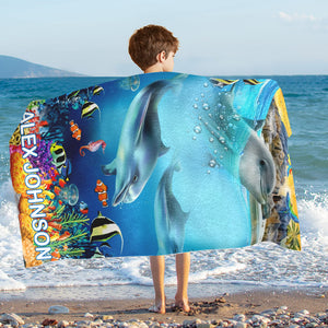 Personalized Name Dolphin Under The Sea Creature Beach Towel