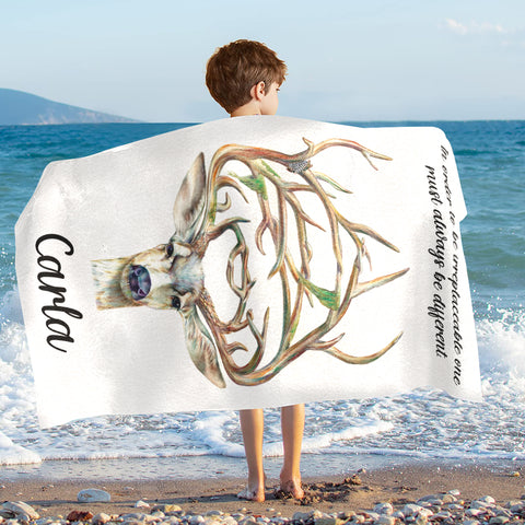 Image of Personalized Name In Order To Be Irreplaceable Deer Beach Towel, Summer Gifts