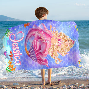 Personalized Name Princess Mermaid Custom Name Beach Towel