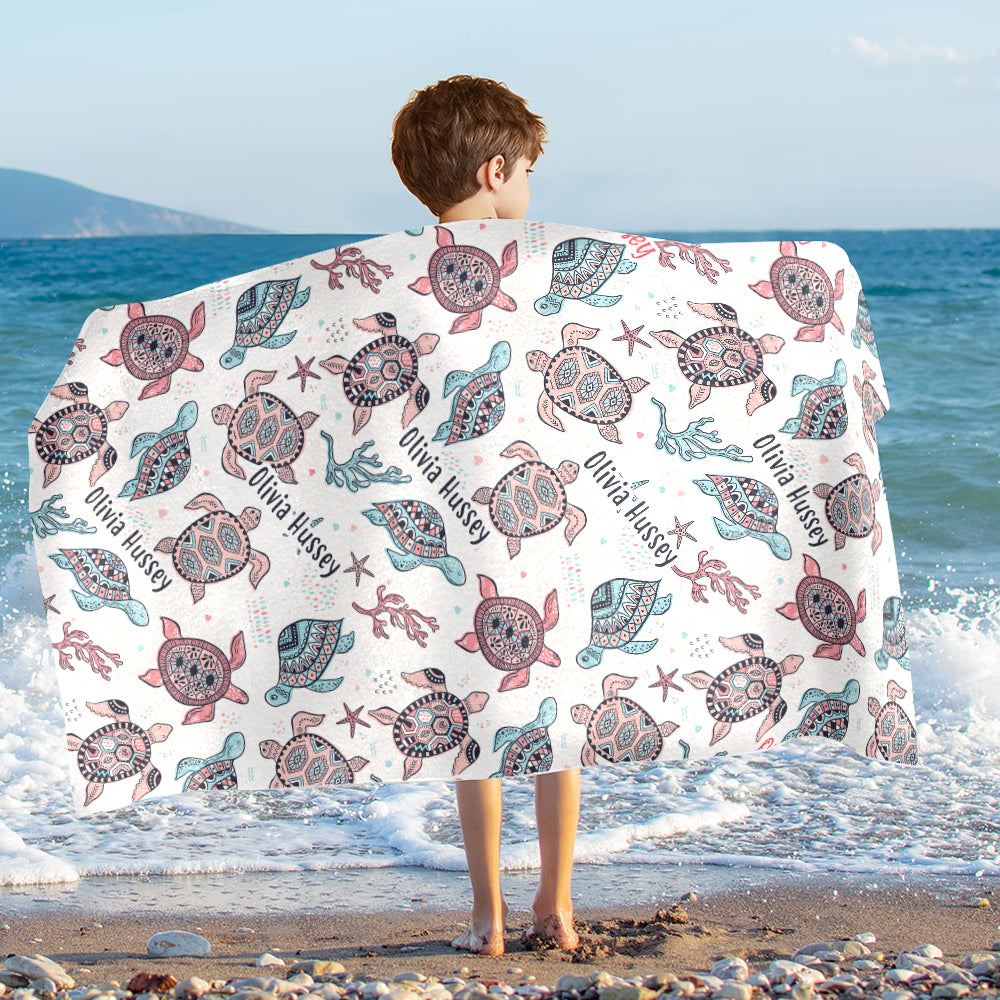 Personalized Name Ocean Sea Turtles Lovers Sea Animal Beach Towel