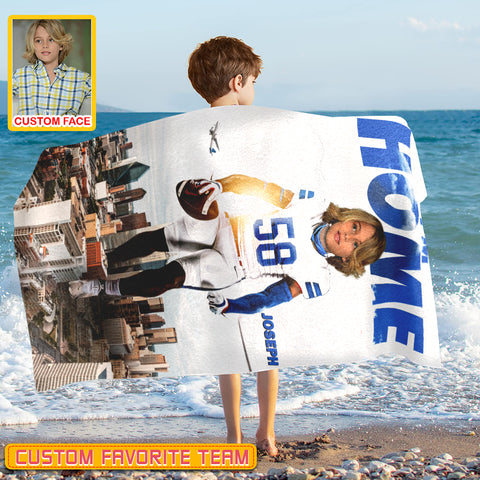 Image of Personalized Name & Photo I'm Home American Football Beach Towel, Sport Beach Towel