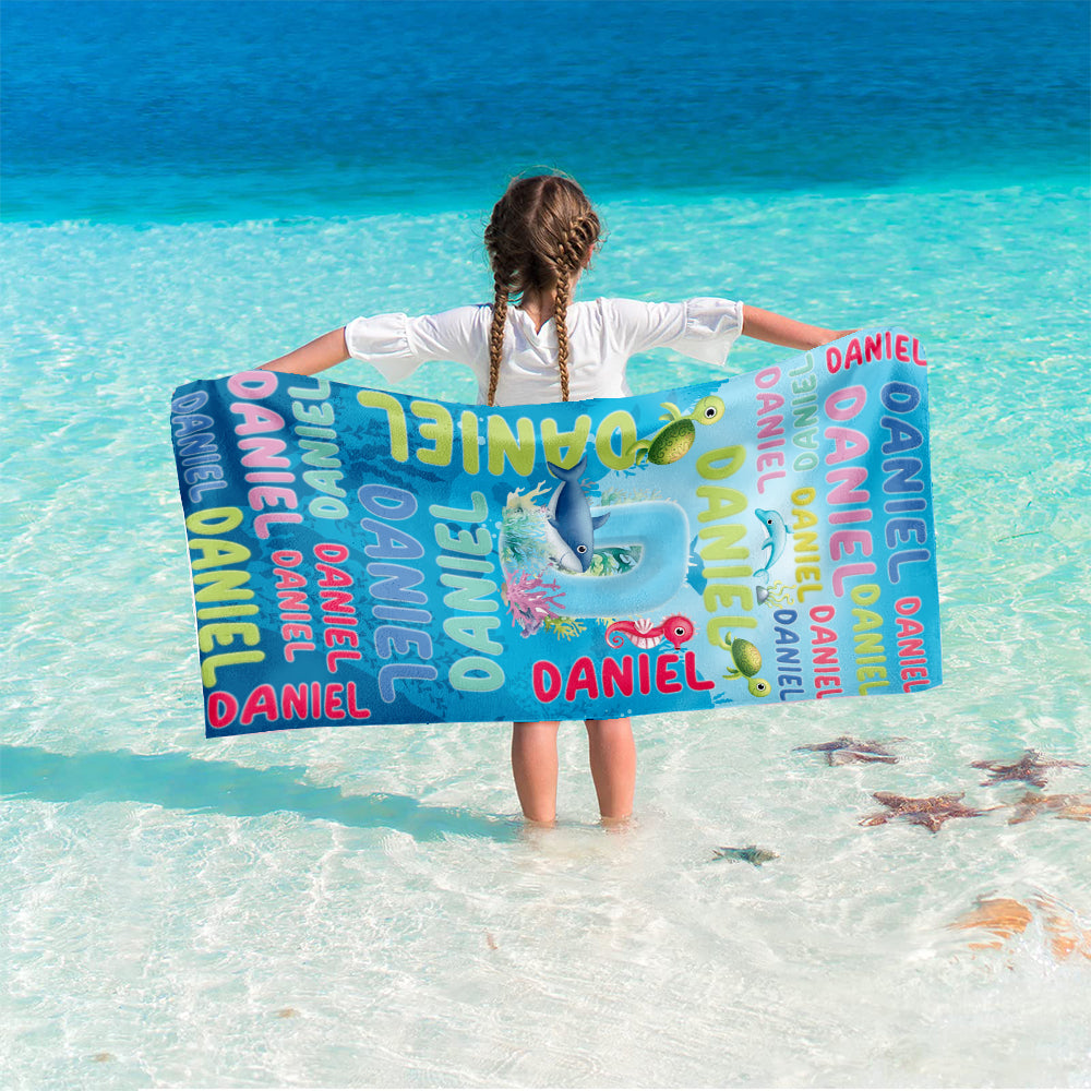 Personalized Name Sea Animals Under The Sea Initial Beach Towel