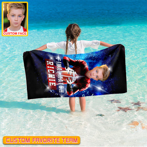 Image of Personalized Name & Photo Sports Game American Football Beach Towel, Sport Beach Towel