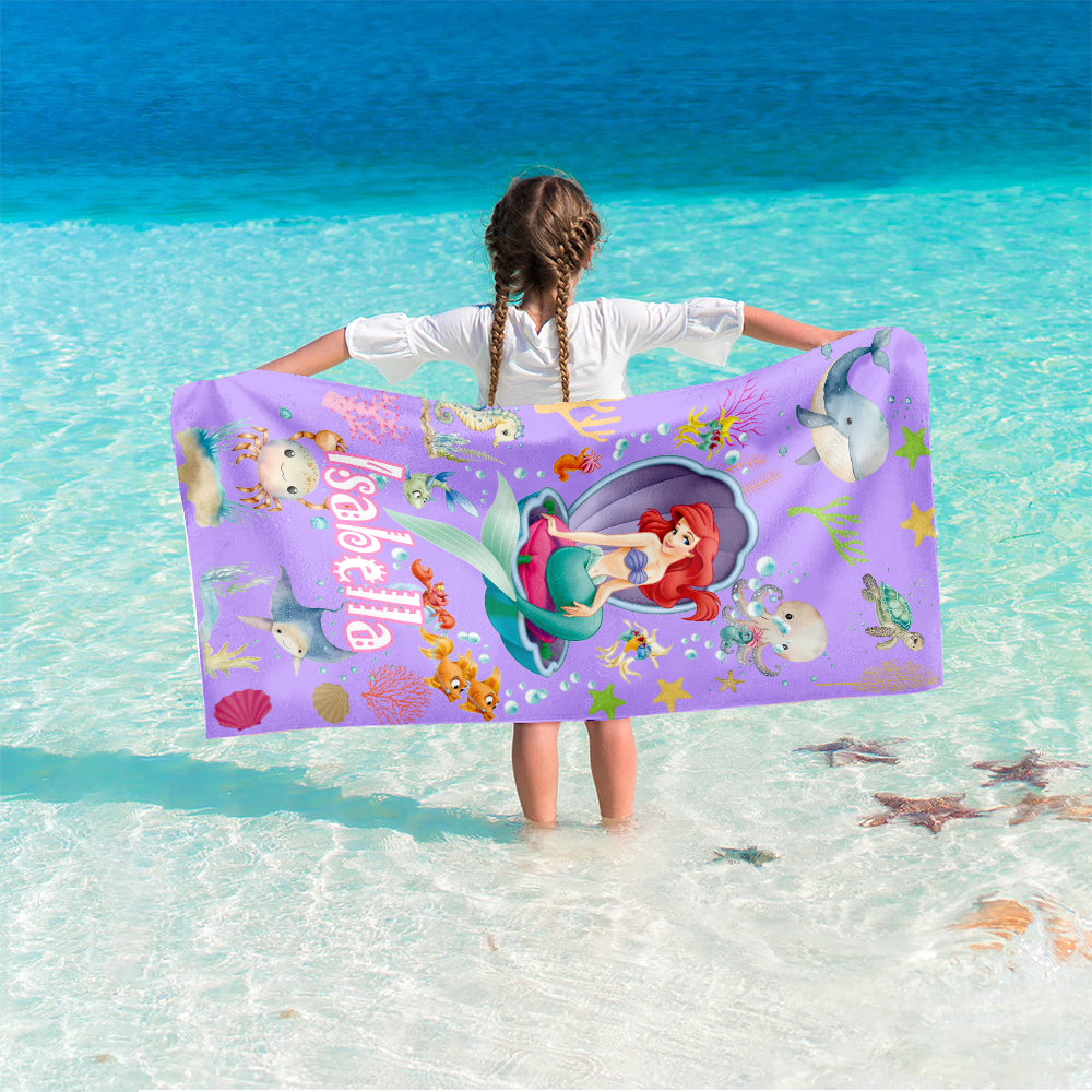Personalized Name Princess Mermaid Under The Sea Beach Towel