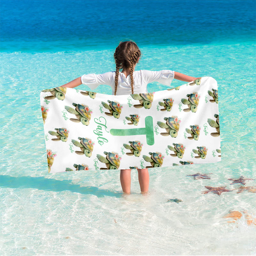 Personalized Name Turtle Lovers For Kid Sea Animal Beach Towel