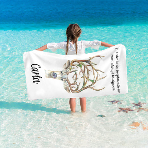 Image of Personalized Name In Order To Be Irreplaceable Deer Beach Towel, Summer Gifts