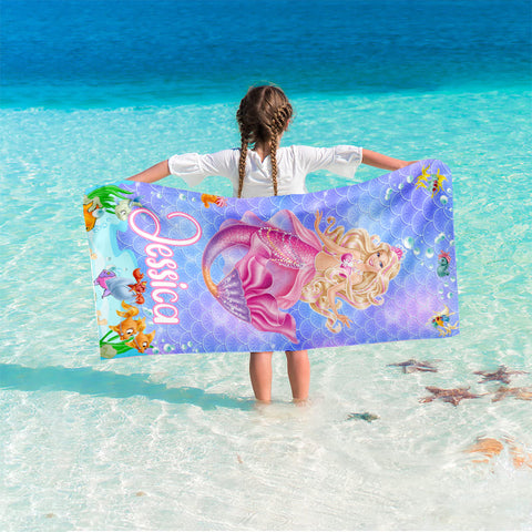 Personalized Name Princess Mermaid Custom Name Beach Towel