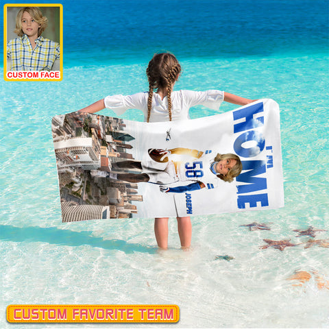 Image of Personalized Name & Photo I'm Home American Football Beach Towel, Sport Beach Towel