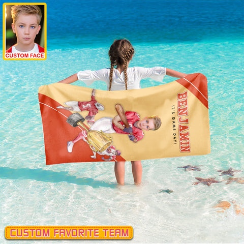 Image of Personalized Name & Photo It’s Game Day American Football Beach Towel, Sport Beach Towel, Football Lover Gift