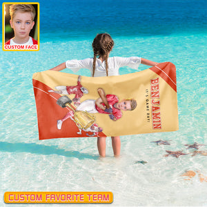 Personalized Name & Photo It’s Game Day American Football Beach Towel, Sport Beach Towel, Football Lover Gift