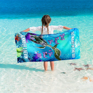 Personalized Name So Many In The Sea We Found Each Other Turtle Beach Towel