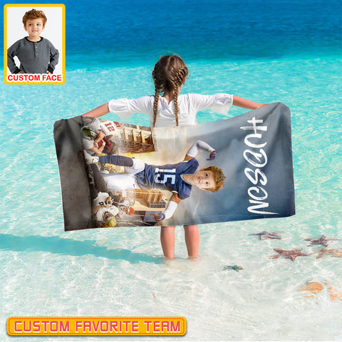 Image of Personalized Name & Photo Winner American Football Beach Towel, Sport Beach Towel