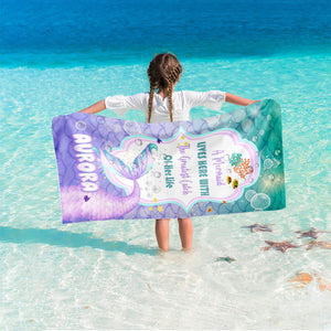 Personalized Name A Mermaid Lives Here Mermaid Beach Towel