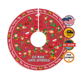 Personalized Name Tree Skirt, Christmas Elf Made Santa Approved Tree Skirt, 44″× 44″ Tree Skirt, Christmas Tree Decorations, Christmas Gifts