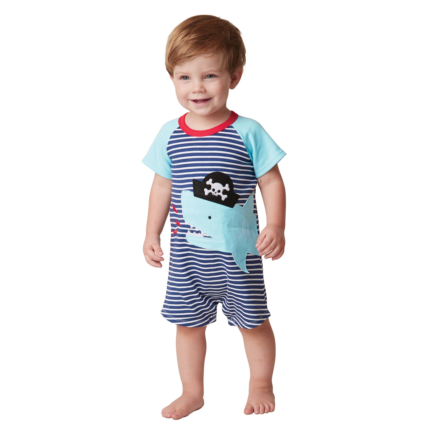 Mud Pie Baby Boy Shark Tank Pirate Hat One Piece Shortall