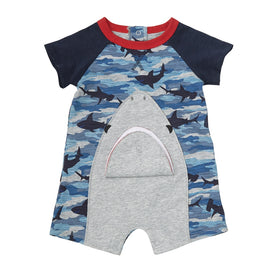 Mud Pie Baby Boy Camo Shark Snap Mouth One Piece Romper