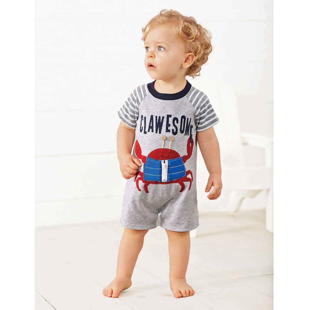 Mud Pie Baby Boy Crab Clawesome Raglan One Piece Playwear