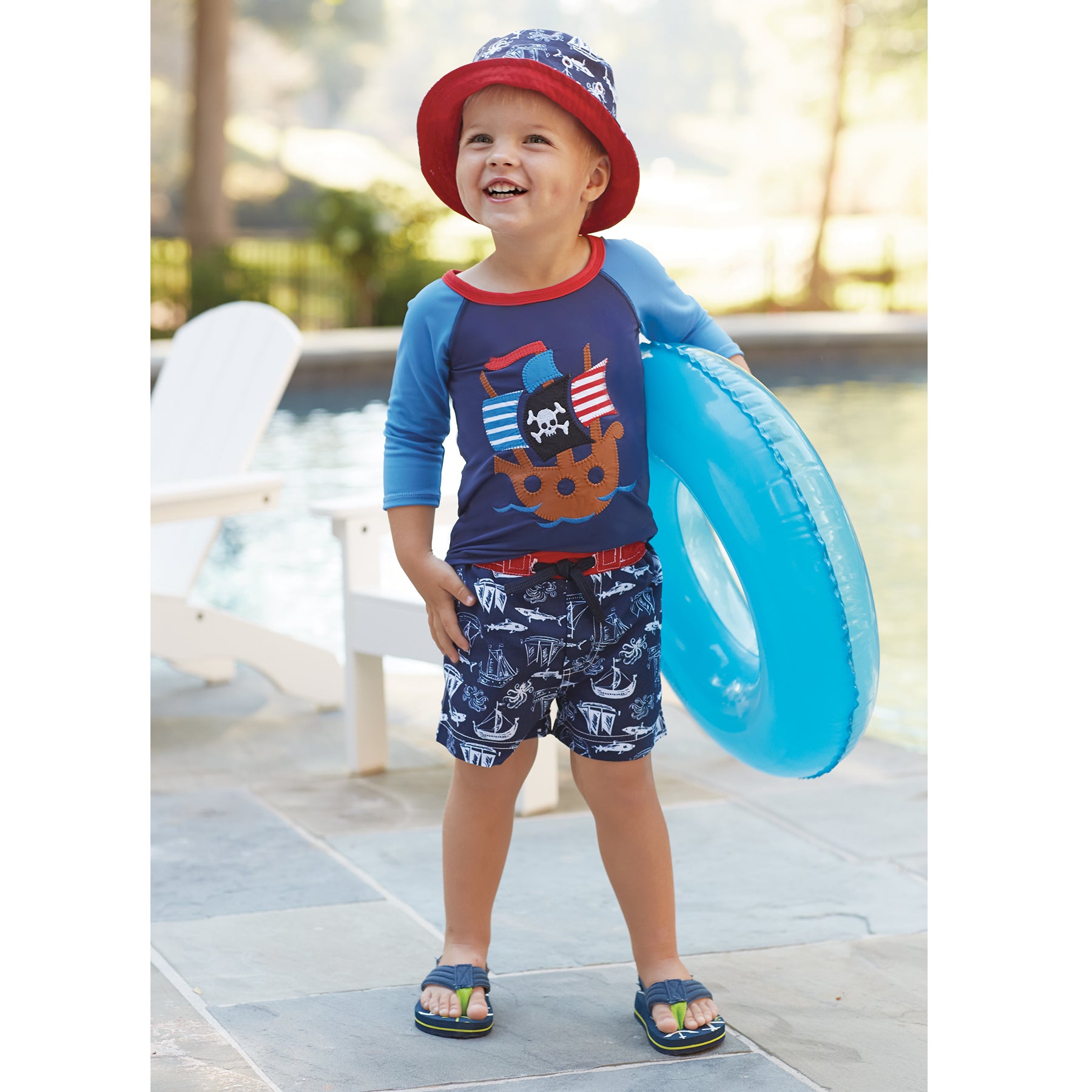 Mud Pie Baby Boy Pirate Ship Swim Rash Guard