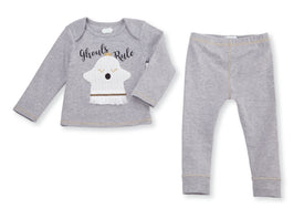 Mud Pie Baby Girl Halloween Ghost Ghouls Rule Long Sleeve Playwear Set