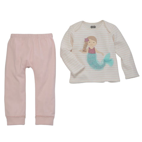 Image of Mud Pie Baby Girl Pink Mermaid Tunic And Capris Set