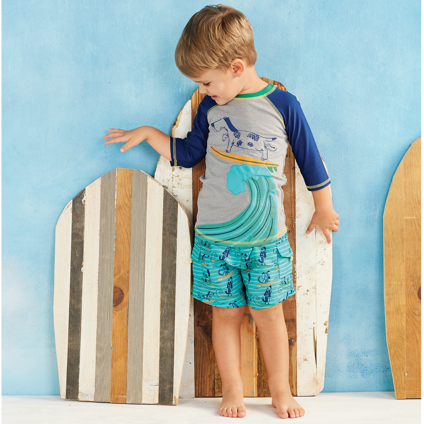 Mud Pie Baby Boy Surfing Dog Rash Guard