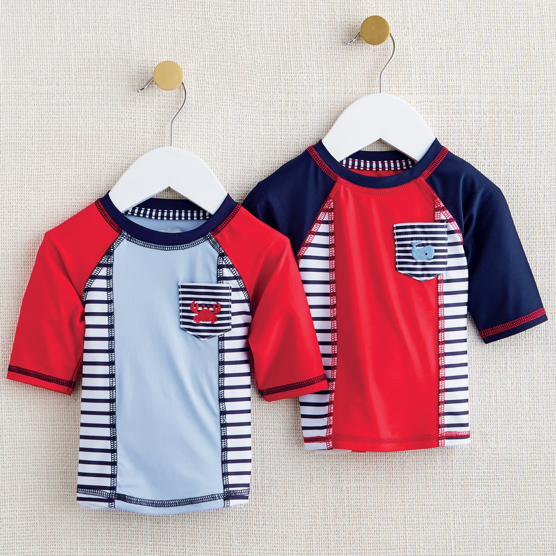 Mud Pie Baby Boy Red White Blue Striped Nautical Crab Rash Guard