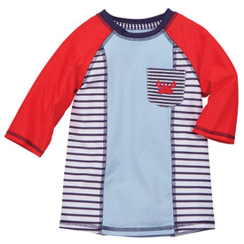 Mud Pie Baby Boy Red White Blue Striped Nautical Crab Rash Guard
