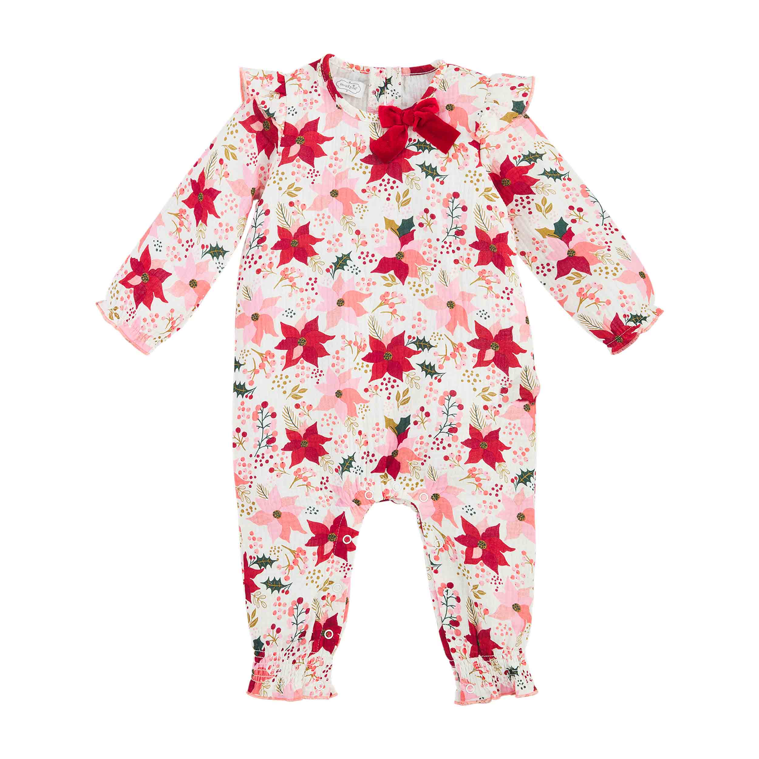 Mud Pie Baby Girls' Fall Poinsettia One-Piece / Romper
