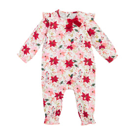 Mud Pie Baby Girls' Fall Poinsettia One-Piece / Romper