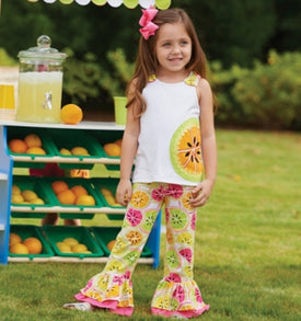 Mud Pie Baby Girl Citrus Tank and Ruffle Pant Set