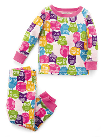 Image of Mud Pie Baby Girl Pink Owl Pajamas Set