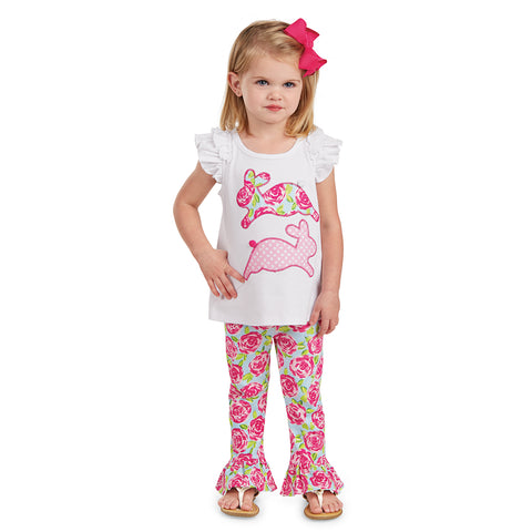 Image of Mud Pie Baby Girl Easter Bunny Two Piece Playwear Set