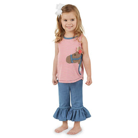 Mud Pie Baby Girl Horse Applique Striped Tunic Capri Set